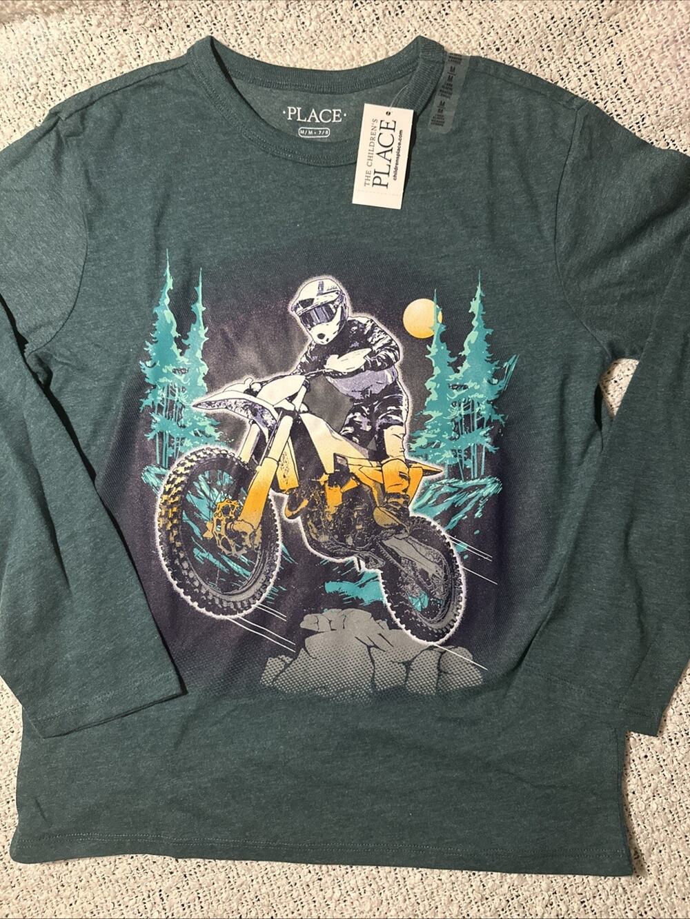 The Children's Place Boys Long Sleeve Crew Neck T-Shirt Green Size M (7-8) New